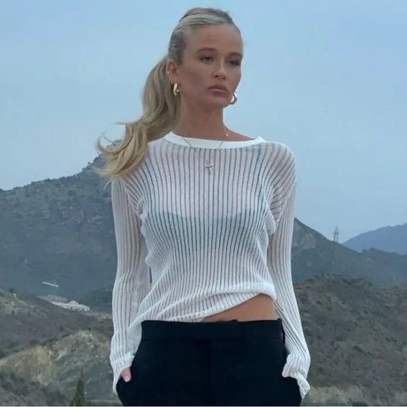 Commense Tops - White Mesh Ribbed Long Sleeve Top. Worn once.